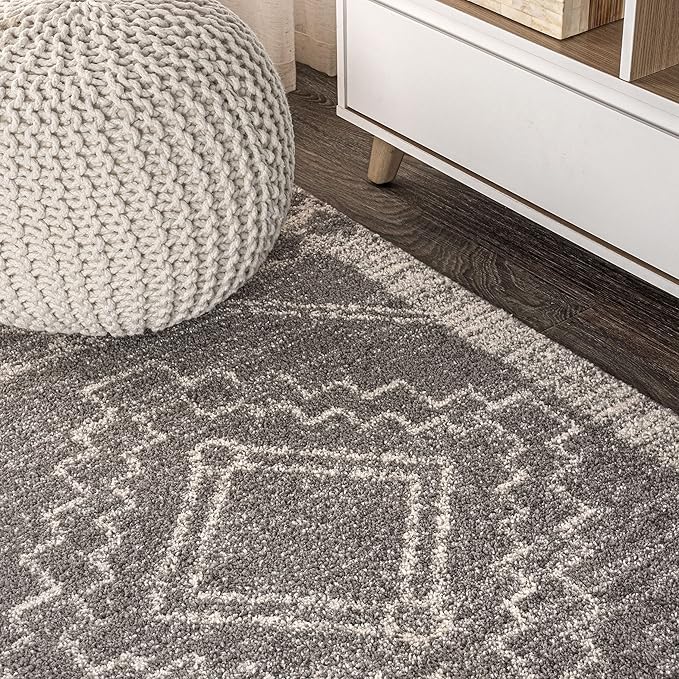JONATHAN Y Amir Moroccan Beni Souk Gray/Cream 3' Round Indoor Area Rug, Bohemian, Scandinavian, Easy-Cleaning for Living Room, Bedroom, Kitchen, Pet Friendly, Non-Shedding (MOH200C-3R)