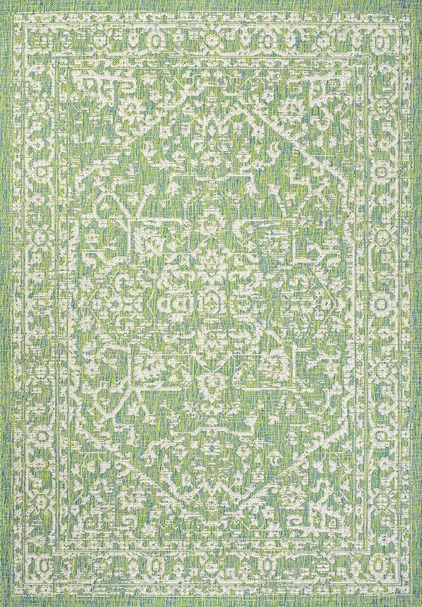 JONATHAN Y Boho Medallion Indoor Outdoor Area Rug 9X12 Cream/Green, Malta Textured Weave for Backyard, Patio, Porch, Easy-Cleaning, High Traffic, Pet-Friendly, Non-Shedding (SMB104F-9)