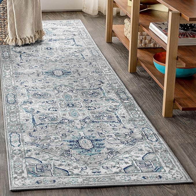 JONATHAN Y Modern Vintage Medallion Blue/Light Gray Runner Rug, 2x8, Country, Floral, Easy-Cleaning for Living Room, Bedroom, Kitchen, Pet Friendly, Non-Shedding (MDP106A-28)