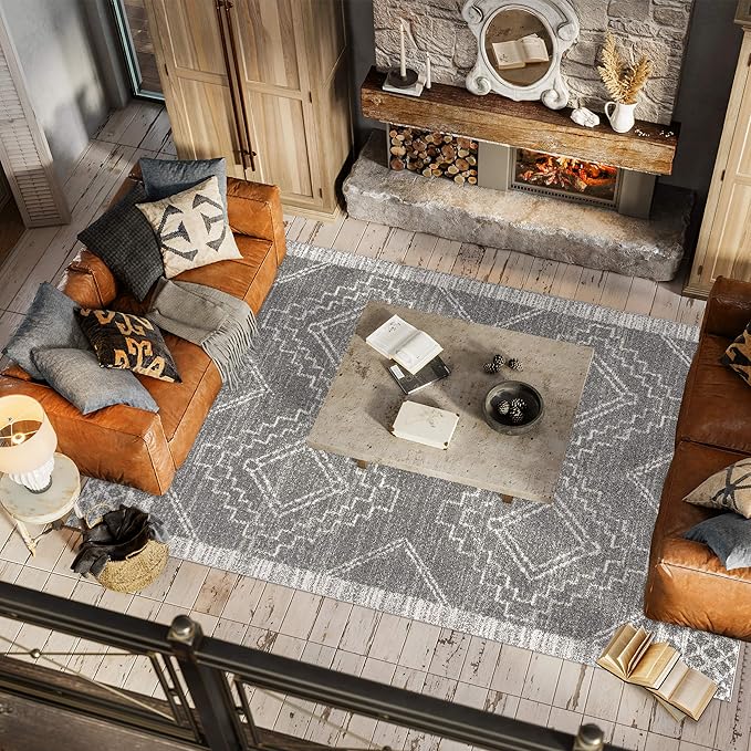 JONATHAN Y Amir Moroccan Beni Souk Gray/Cream Indoor Area Rug, 8x10, Bohemian, Scandinavian, Easy-Cleaning for Living Room, Bedroom, Kitchen, Pet Friendly, Non-Shedding (MOH200C-8)