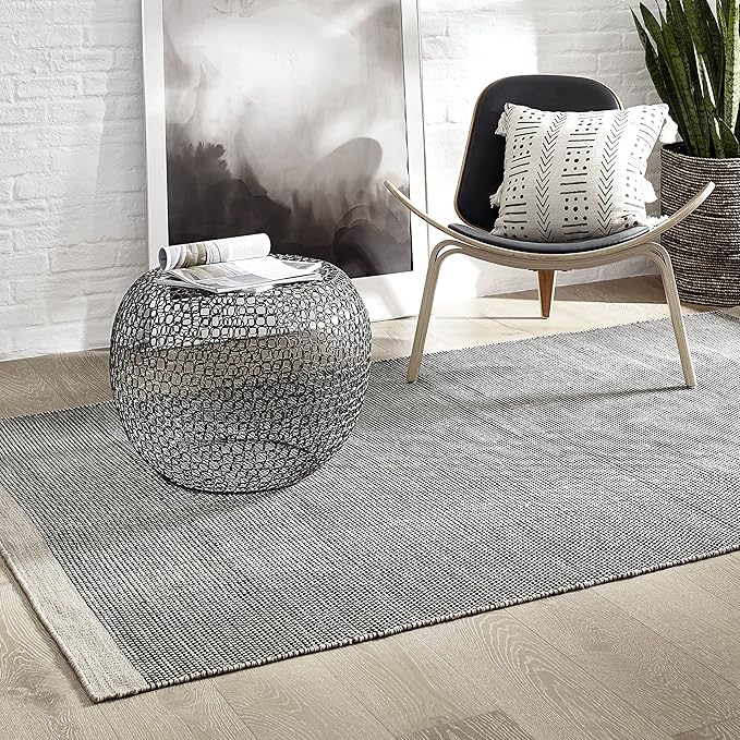 Fab Habitat Machine Washable Area Rug - Hand Woven, Stain Resistant, Pet Friendly - Premium Recycled Polyester Yarn - Solid - Kitchen, Bathroom - Kingscote - Black & Beige - 2 x 3 ft