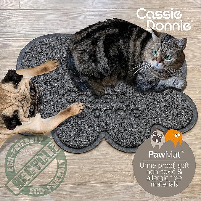 Cassie Donnie Dog and cat Feeding mat.Pet mat for Food and Water Bowls. Flexible Soft Non-Toxic Waterproof Rug. Non-Slip Back on Floor.Easy to Clean.Roll up to Store.