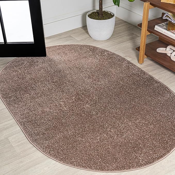 JONATHAN Y Haze Solid Low-Pile Brown 5x8 Oval Indoor Area Rug, Coastal,Bohemian,Minimalist,Classic, Easy-Cleaning for Living Room,Bedroom,Kitchen,Pet Friendly,Non-Shedding (SEU100J-5OV)
