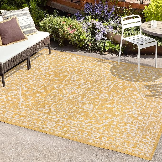 JONATHAN Y Boho Medallion Indoor Outdoor Area Rug 55X36.5 Yellow/Cream, Malta Textured Weave for Backyard, Patio, Porch, Easy-Cleaning, High Traffic, Pet-Friendly, Non-Shedding (SMB104G-3)