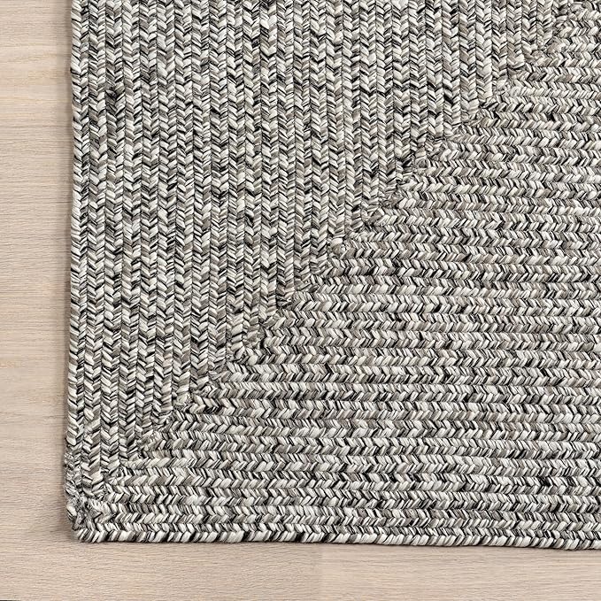 nuLOOM 2'6" x 6' Solid Hand Braided Indoor/Outdoor Area Rug, Pet-Friendly, High Traffic, Weather Resistant, for Patio, Balcony, Bedroom, Living Room, Dining Room, Wynn Salt And Pepper