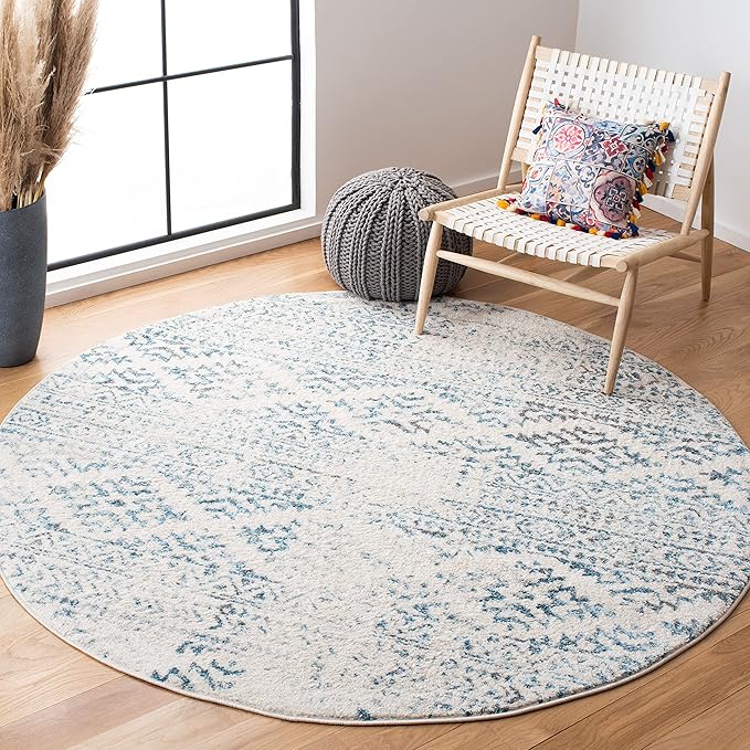SAFAVIEH Tulum Collection Area Rug - 3' Round, Ivory & Turquoise, Moroccan Boho Tribal Design, Non-Shedding & Easy to Clean, Ideal for Entryway, Foyer, Accent Space, Bedroom (TUL272E)