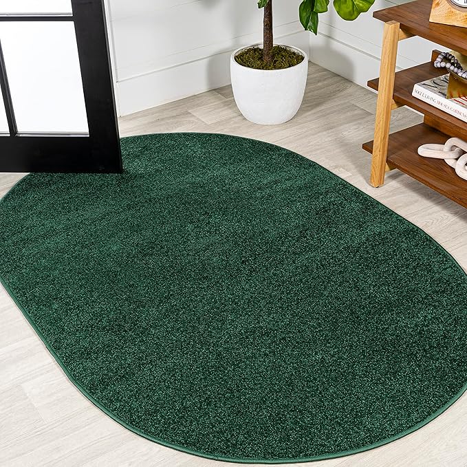 JONATHAN Y Haze Solid Low-Pile Emerald 6x9 Oval Indoor Area Rug, Coastal,Bohemian,Minimalist,Classic, Easy-Cleaning for Living Room,Bedroom,Kitchen,Pet Friendly,Non-Shedding (SEU100L-6OV)
