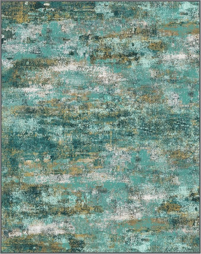 Area Rugs 10x12 for Living Room Bedroom, Modern Abstract Machine Washable Rug, Large Soft Low Pile Floor Carpet with Non Slip Backing for Dining Room, Turquoise