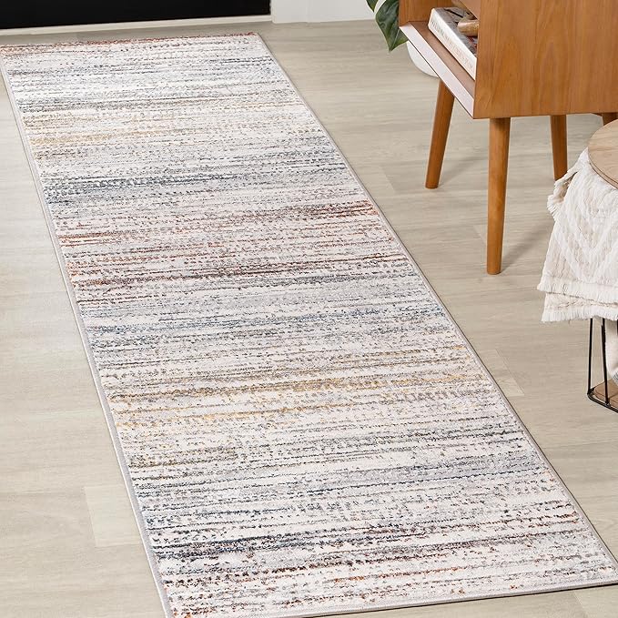 JONATHAN Y Loom Strie' Gray/Blue/Orange Runner Rug 2X8 ft, Modern for Living Room, Bedroom, Kitchen, Office, Easy-Cleaning, High Traffic, Pet-Friendly, Non-Shedding SOR200E-28