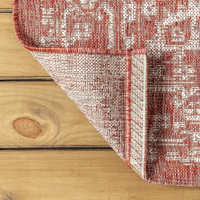 JONATHAN Y Boho Medallion Indoor Outdoor Area Rug 3X5 Red/Taupe, Malta Textured Weave for Backyard, Patio, Porch, Easy-Cleaning, High Traffic, Pet-Friendly, Non-Shedding (SMB104A-3)