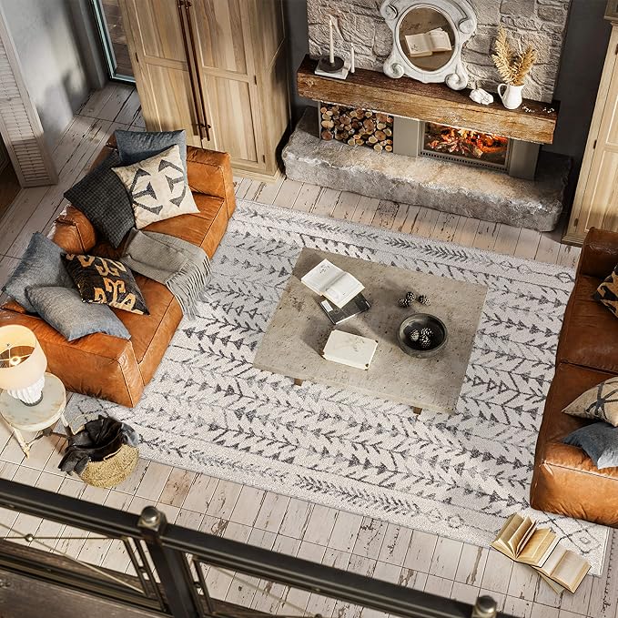 JONATHAN Y Ziri Moroccan Geometric Cream/Gray Indoor Area Rug, 5x8, Bohemian, Scandinavian, Easy-Cleaning for Living Room, Bedroom, Kitchen, Pet Friendly, Non-Shedding (MOH210A-5)