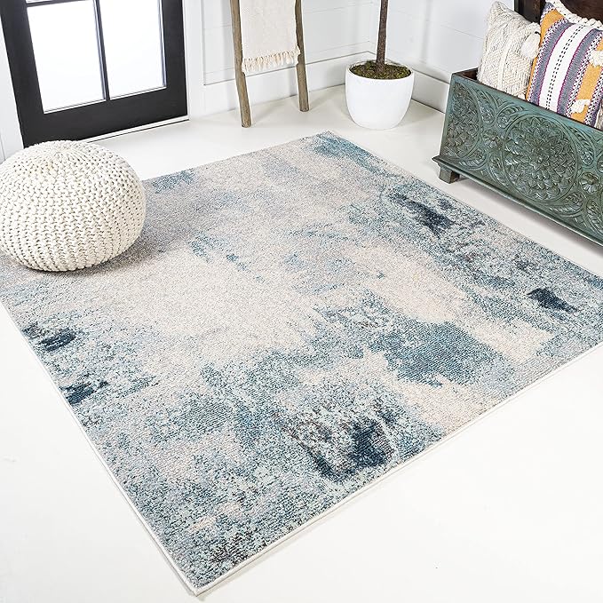 JONATHAN Y Modern Abstract Vintage Cream/Blue 6x6 Square Indoor Area Rug, Contemporary POP, Transitional, Easy-Cleaning for Living Room, Bedroom, Kitchen, Pet Friendly, Non-Shedding (CTP104A-6SQ)