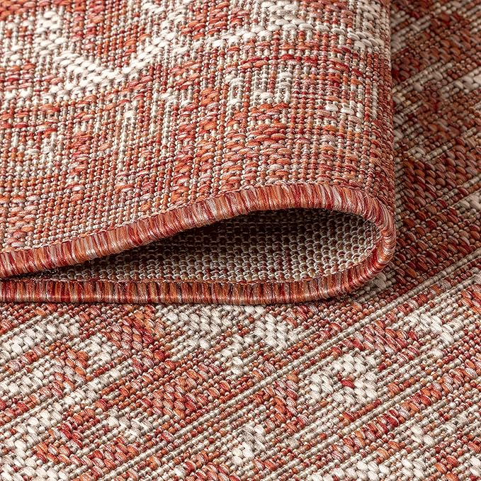JONATHAN Y Boho Medallion Indoor Outdoor Runner Rug 2X8 Red/Taupe, Malta Textured Weave for Backyard, Patio, Porch, Easy-Cleaning, High Traffic, Pet-Friendly, Non-Shedding (SMB104A-28)