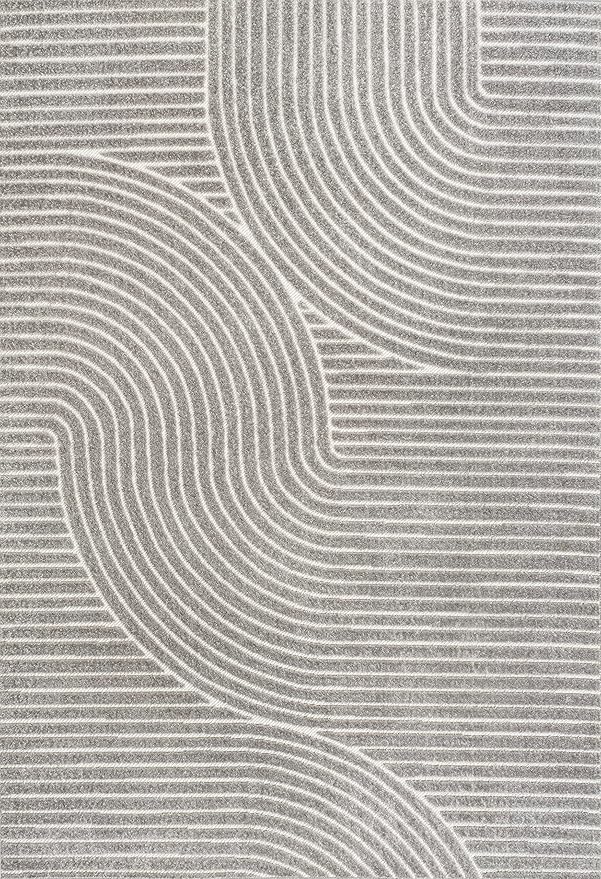 JONATHAN Y Hallie High-Low Curve Gray/Ivory Indoor/Outdoor Area Rug, 10x14, Minimalist, Pet Friendly, Non-Shedding, Stain Resistant, Hose-Washable for Backyard, Patio, Porch (SCN100A-14)