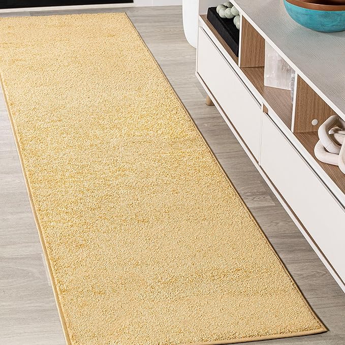 JONATHAN Y Haze Solid Low-Pile Mustard Runner Rug 2x12, Coastal,Bohemian,Minimalist,Classic, Easy-Cleaning for Living Room,Bedroom,Kitchen,Pet Friendly,Non-Shedding (SEU100B-212)