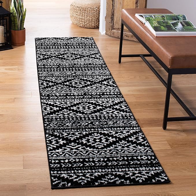 SAFAVIEH Tulum Collection Runner Rug - 2' x 17', Black & Ivory, Moroccan Boho Tribal Design, Non-Shedding & Easy to Clean, Ideal for Living Room, Hallway, Foyer, Bedroom (TUL272Z)
