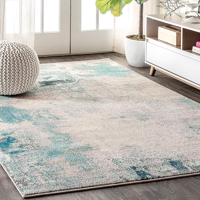 JONATHAN Y Modern Abstract Vintage Cream/Blue 6' Round Indoor Area Rug, Contemporary POP, Transitional, Easy-Cleaning for Living Room, Bedroom, Kitchen, Pet Friendly, Non-Shedding (CTP104A-6R)