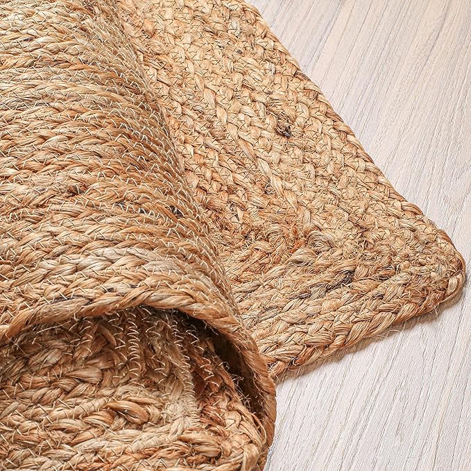 Hausattire Hand Woven Jute Braided Rug, 6'x9' ??Natural, Reversible Boho Entry Area Rugs for Kitchen, Living Room I Farmhouse Indoor Outdoor Decorative Floor Rug, 72x108 Inches