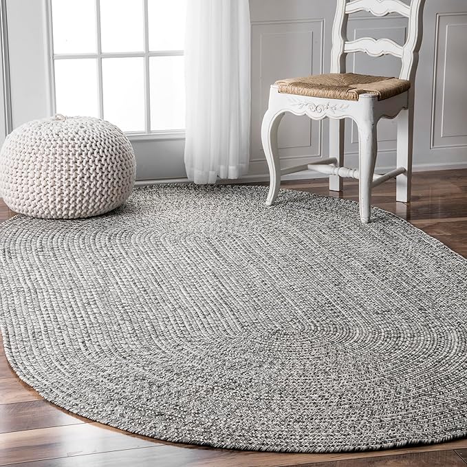 nuLOOM Braided Indoor/Outdoor Area Rug, Oval 7'6" x 9'6", Wynn Salt And Pepper