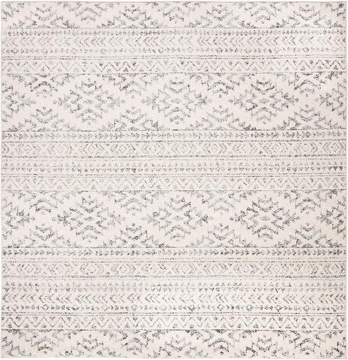 SAFAVIEH Tulum Collection Area Rug - 9' Square, Ivory & Grey, Moroccan Boho Tribal Design, Non-Shedding & Easy to Clean, Ideal for Living Room, Bedroom, Dining Space (TUL272A)