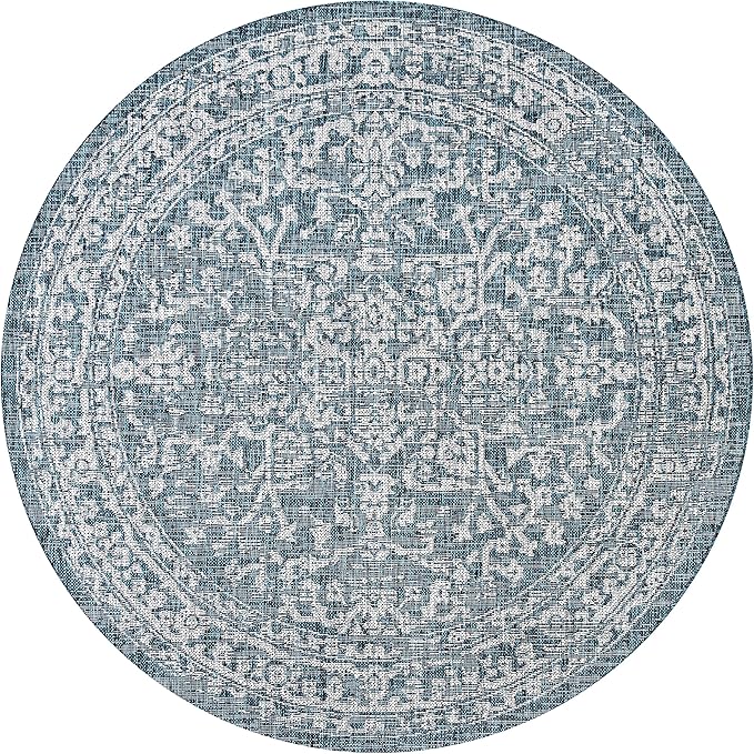 JONATHAN Y Boho Medallion Indoor Outdoor Round Area Rug 6 Ft Teal/Gray, Malta Textured Weave for Backyard, Patio, Porch, Easy-Cleaning, High Traffic, Pet-Friendly, Non-Shedding (SMB104B-6R)