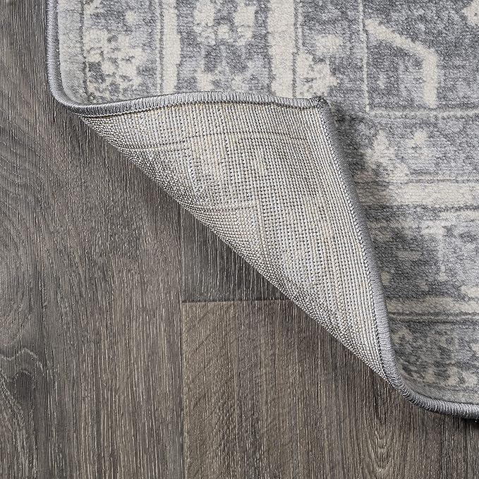 JONATHAN Y Modern Vintage Medallion Light Gray/Ivory 6' Round Indoor Area Rug, Country, Floral, Easy-Cleaning for Living Room, Bedroom, Kitchen, Pet Friendly, Non-Shedding (MDP106C-6R)