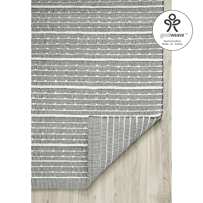 Fab Habitat Machine Washable Area Rug - Hand Woven, Stain Resistant, Pet Friendly - Premium Recycled Polyester Yarn - Stripes - Kitchen, Bathroom - Portland - Charcoal & White - 2 x 3 ft