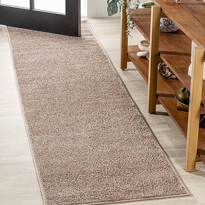 JONATHAN Y Haze Solid Low-Pile Beige Runner Rug 2x8, Coastal,Bohemian,Minimalist,Classic, Easy-Cleaning for Living Room,Bedroom,Kitchen,Pet Friendly,Non-Shedding (SEU100G-28)
