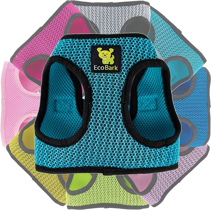 EcoBark Step in Dog Harness - Eco-Friendly Teacup Dog Harnesses for XXS, XS, and Small Dogs - Reflective and Adjustable Mini Body Halter Vest -Tiny Soft Mesh Toy Breed Harness (Aqua Sport, XXS)