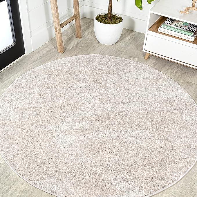 JONATHAN Y Haze Solid Low-Pile Ivory 6' Round Indoor Area Rug, Coastal,Bohemian,Minimalist,Classic, Easy-Cleaning for Living Room,Bedroom,Kitchen,Pet Friendly,Non-Shedding (SEU100D-6R)