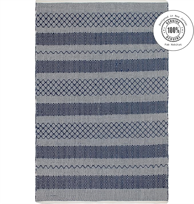 Fab Habitat Machine Washable Area Rug - Hand Woven, Stain Resistant, Pet Friendly - Premium Recycled Polyester Yarn - Shadow Stripes - Bedroom, Living/Dining Room - Mir - Blue - 5 x 8 ft