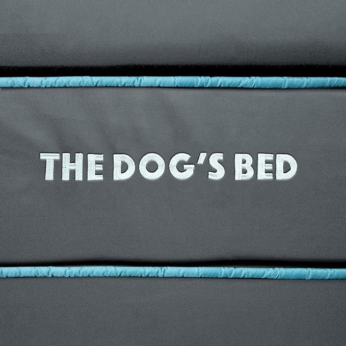 The Dog’s Bed Orthopedic Memory Foam Dog Bed with Headrest, Oxford Fabric, Grey with Blue Trim, L, 6-Inch