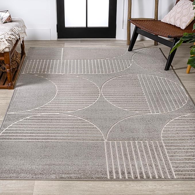 JONATHAN Y Nordby High-Low Arch Striped Gray/Cream Indoor/Outdoor Area Rug, 3x5, Contemporary, Bohemian, Transitional for Bedroom,Kitchen,Living Room,Non Shedding (SCN104C-3)