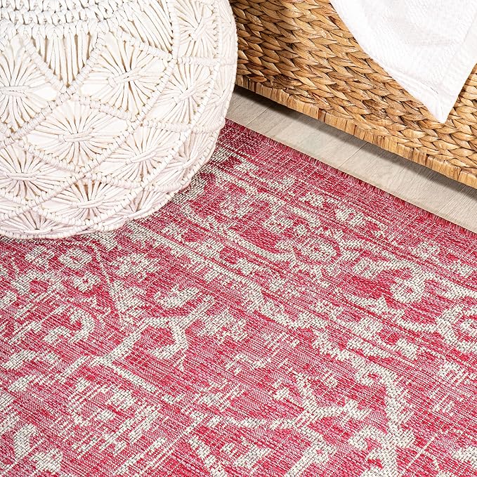 JONATHAN Y Boho Medallion Indoor Outdoor Runner Rug 2X10 Fuchsia/Light Gray, Malta Textured Weave for Backyard, Patio, Porch, Easy-Cleaning, High Traffic, Pet-Friendly, Non-Shedding (SMB104E-210)