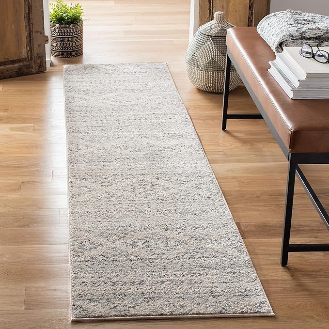 SAFAVIEH Tulum Collection Runner Rug - 2' x 19', Ivory & Grey, Moroccan Boho Tribal Design, Non-Shedding & Easy to Clean, Ideal for Living Room, Hallway, Foyer, Bedroom (TUL272A)