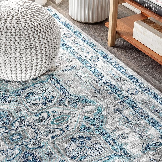 JONATHAN Y Modern Vintage Medallion Blue/Light Gray Indoor Area Rug, 8x10, Country, Floral, Easy-Cleaning for Living Room, Bedroom, Kitchen, Pet Friendly, Non-Shedding (MDP106A-8)