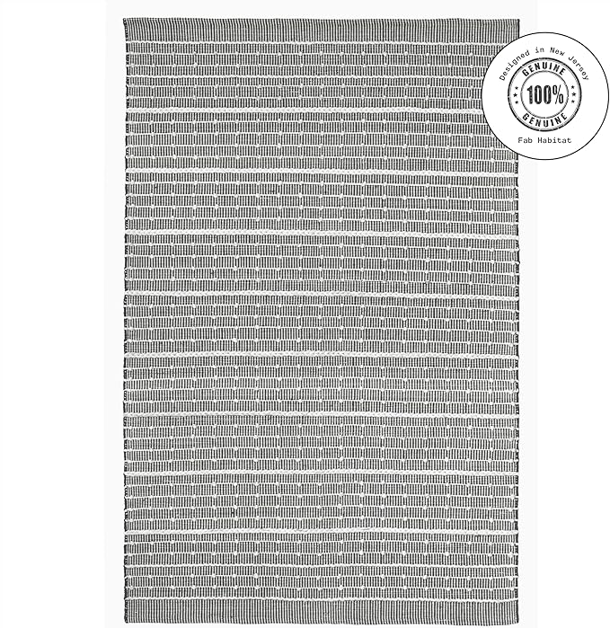 Fab Habitat Machine Washable Area Rug - Hand Woven, Stain Resistant, Pet Friendly - Premium Recycled Polyester Yarn - Stripes - Kitchen, Bathroom - Portland - Charcoal & White - 2 x 3 ft