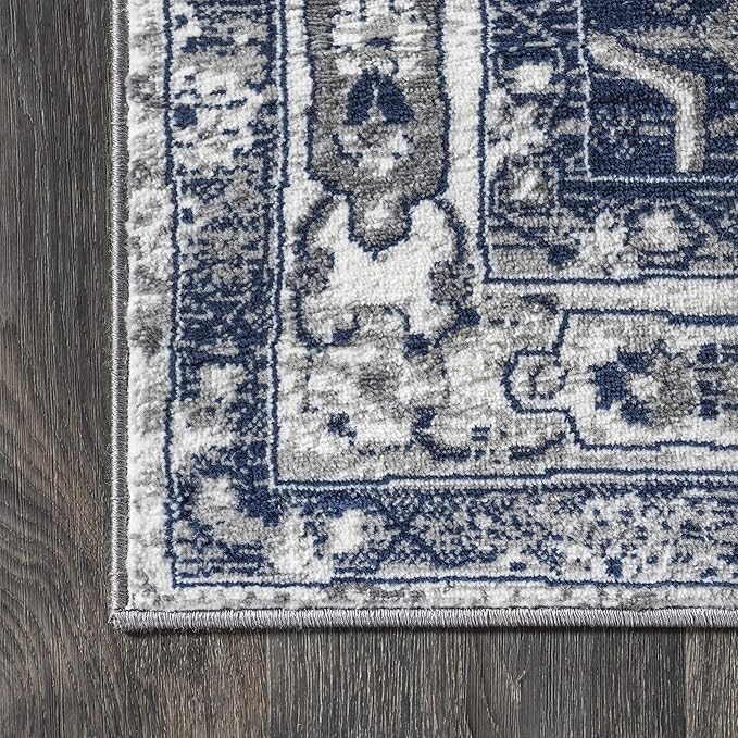 JONATHAN Y Modern Vintage Medallion Light Gray/Navy Indoor Area Rug, 8x10, Country, Floral, Easy-Cleaning for Living Room, Bedroom, Kitchen, Pet Friendly, Non-Shedding (MDP106B-8)