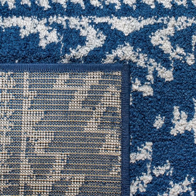 SAFAVIEH Tulum Collection Area Rug - 8' Square, Navy & Ivory, Moroccan Boho Tribal Design, Non-Shedding & Easy to Clean, Ideal for Living Room, Bedroom, Dining Space (TUL272N)