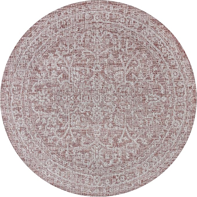 JONATHAN Y Boho Medallion Indoor Outdoor Round Area Rug 3 Ft Red/Taupe, Malta Textured Weave for Backyard, Patio, Porch, Easy-Cleaning, High Traffic, Pet-Friendly, Non-Shedding (SMB104A-3R)