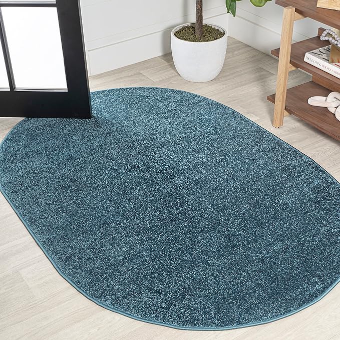 JONATHAN Y Haze Solid Low-Pile Turquoise 6x9 Oval Indoor Area Rug, Coastal,Bohemian,Minimalist,Classic, Easy-Cleaning for Living Room,Bedroom,Kitchen,Pet Friendly,Non-Shedding (SEU100H-6OV)