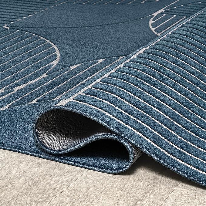 JONATHAN Y Nordby High-Low Arch Striped Navy/Cream Indoor/Outdoor Area Rug, 5x8, Contemporary, Bohemian, Transitional for Bedroom,Kitchen,Living Room,Non Shedding,Easy-Washing (SCN104A-5)