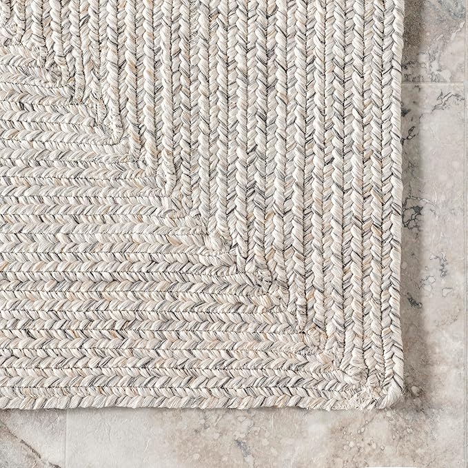 nuLOOM 4' x 6' Solid Hand Braided Indoor/Outdoor Area Rug, Pet-Friendly, High Traffic, Weather Resistant, for Patio, Balcony, Bedroom, Living Room, Dining Room, Wynn Ivory