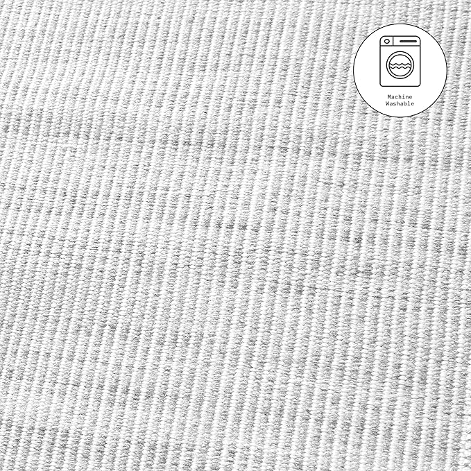 Fab Habitat Machine Washable Area Rug - Hand Woven, Stain Resistant, Pet Friendly - Premium Recycled Polyester Yarn - Solid - Kitchen, Bathroom, Laundry Room - Alford - Silver - 3 x 5 ft