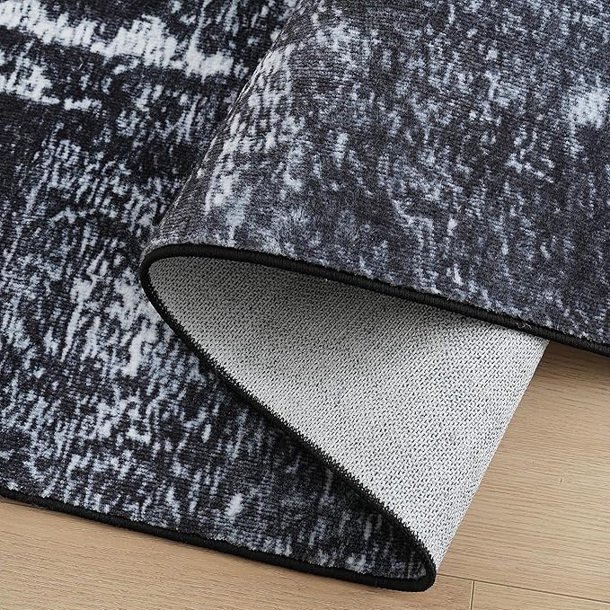 Hudson Comfort 10x12 Area Rug - Faux Cashmere Living Room Carpet - Machine Washable Area Rugs with Anti-Slip TPR Back - Super Soft 6mm Pile Height Pet-Friendly Rugs (Black)