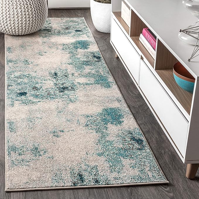 JONATHAN Y Modern Abstract Vintage Cream/Blue Runner Rug, 2x18, Contemporary POP, Transitional, Easy-Cleaning for Living Room, Bedroom, Kitchen, Pet Friendly, Non-Shedding (CTP104A-218)
