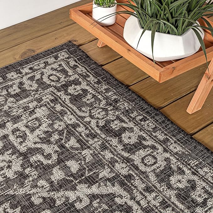 JONATHAN Y Boho Medallion Indoor Outdoor Area Rug 10X14 Black/Gray, Malta Textured Weave for Backyard, Patio, Porch, Easy-Cleaning, High Traffic, Pet-Friendly, Non-Shedding (SMB104C-14)