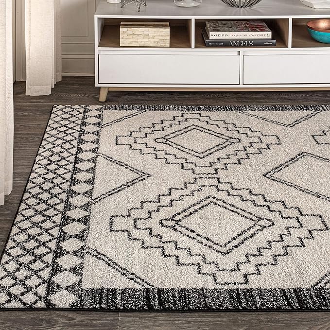 JONATHAN Y Amir Moroccan Beni Souk Cream/Black Indoor Area Rug, 3x5, Bohemian, Scandinavian, Easy-Cleaning for Living Room, Bedroom, Kitchen, Pet Friendly, Non-Shedding (MOH200A-3)