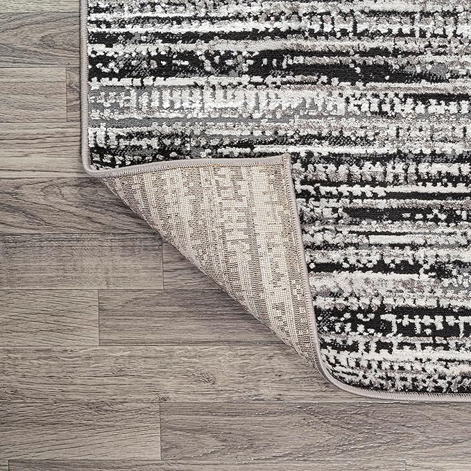 JONATHAN Y Loom Strie' Black/Gray Indoor Area Rug 5X8 ft, Modern for Living Room, Bedroom, Kitchen, Office, Easy-Cleaning, High Traffic, Pet-Friendly, Non-Shedding SOR200C-5