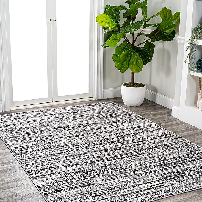 JONATHAN Y Loom Strie' Black/Gray Indoor Area Rug 5X8 ft, Modern for Living Room, Bedroom, Kitchen, Office, Easy-Cleaning, High Traffic, Pet-Friendly, Non-Shedding SOR200C-5